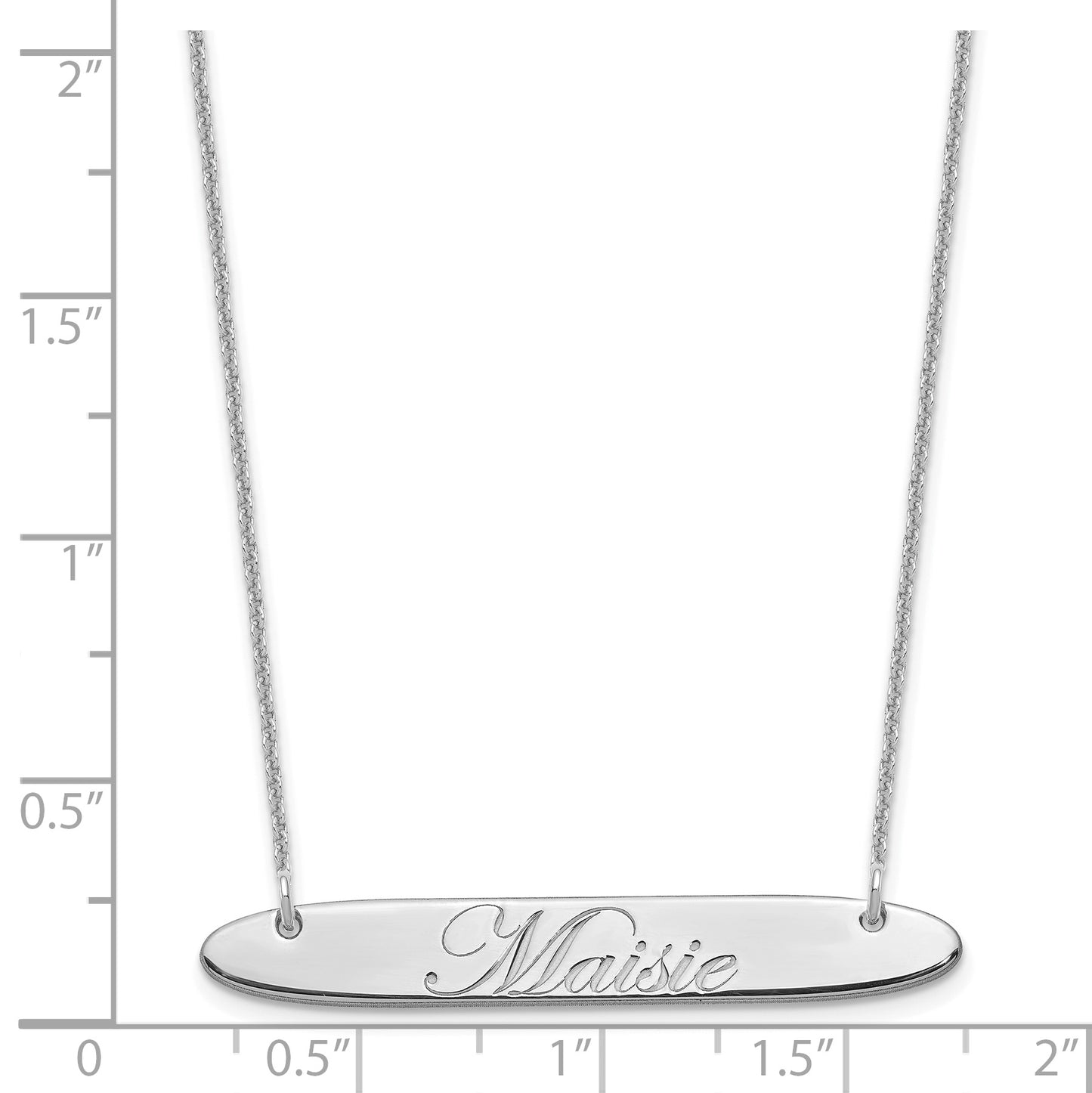 14K White Gold Medium Polished Oblong Edwardian Script Bar Necklace