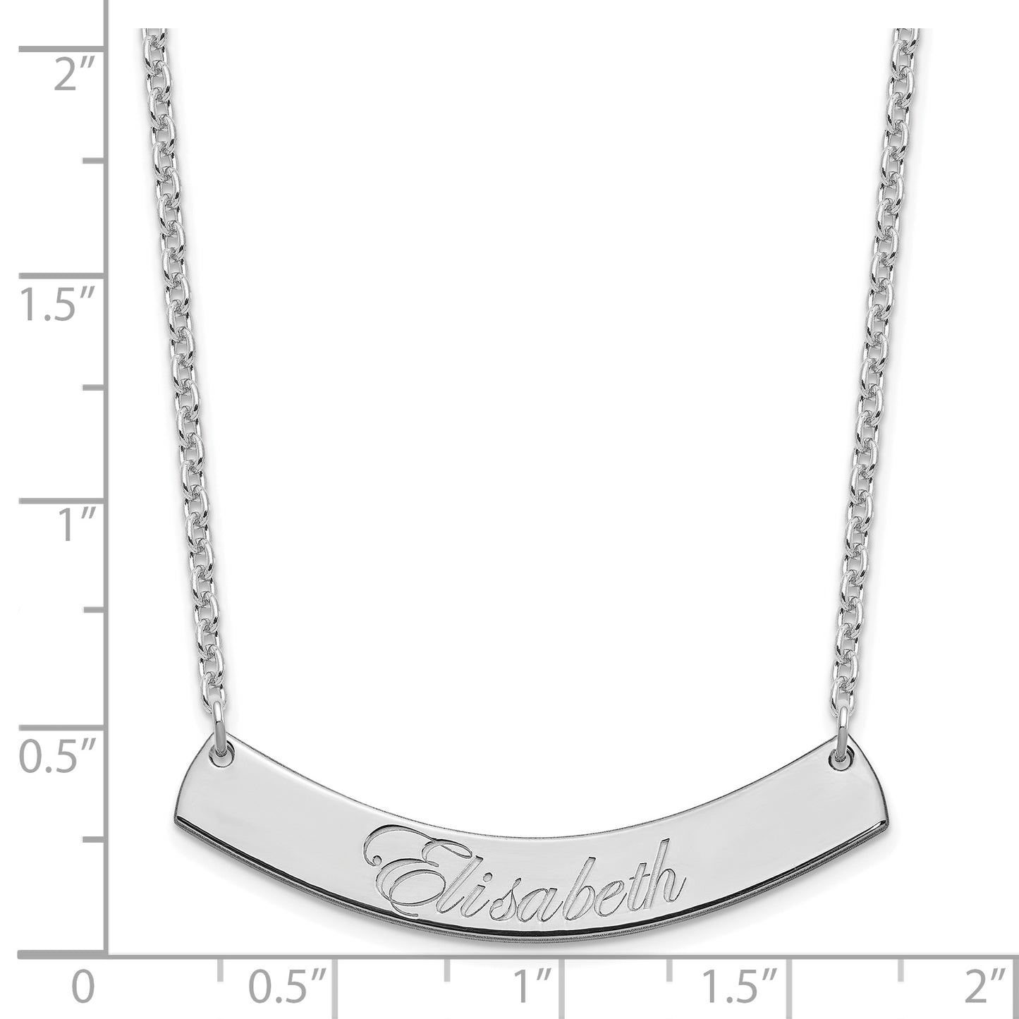 Sterling Silver Rhodium plated Medium Polished Curved Edwardian Script Bar Necklace
