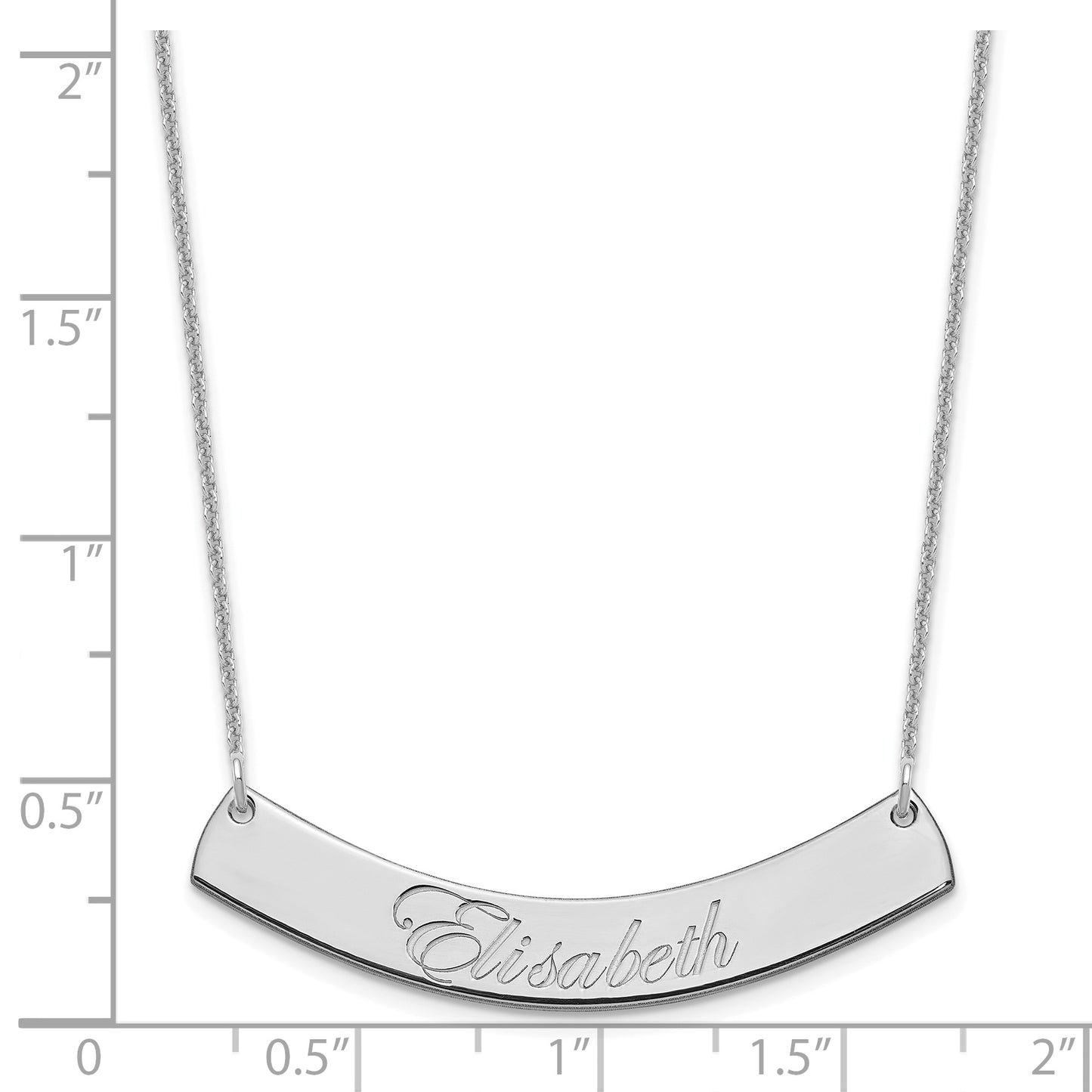 10K White Gold Medium Polished Curved Edwardian Script Bar Necklace