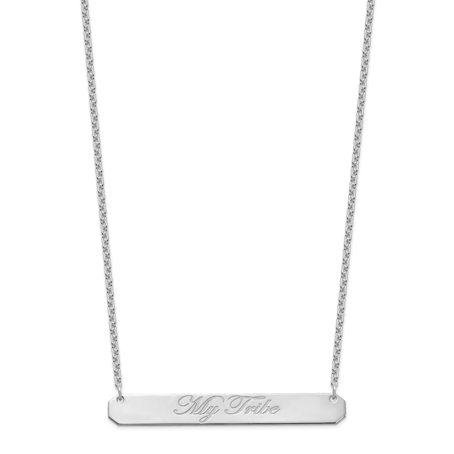 Sterling Silver Rhodium plated Large Polished Edwardian Script Bar Necklace