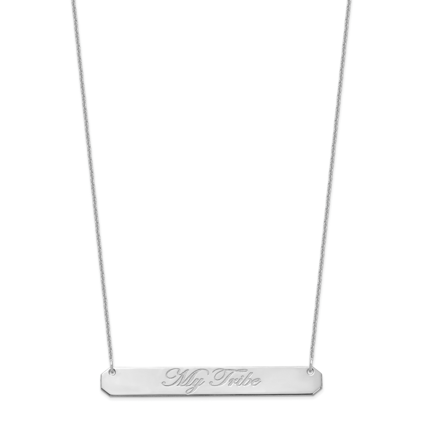 14K White Gold Large Polished Edwardian Script Bar Necklace