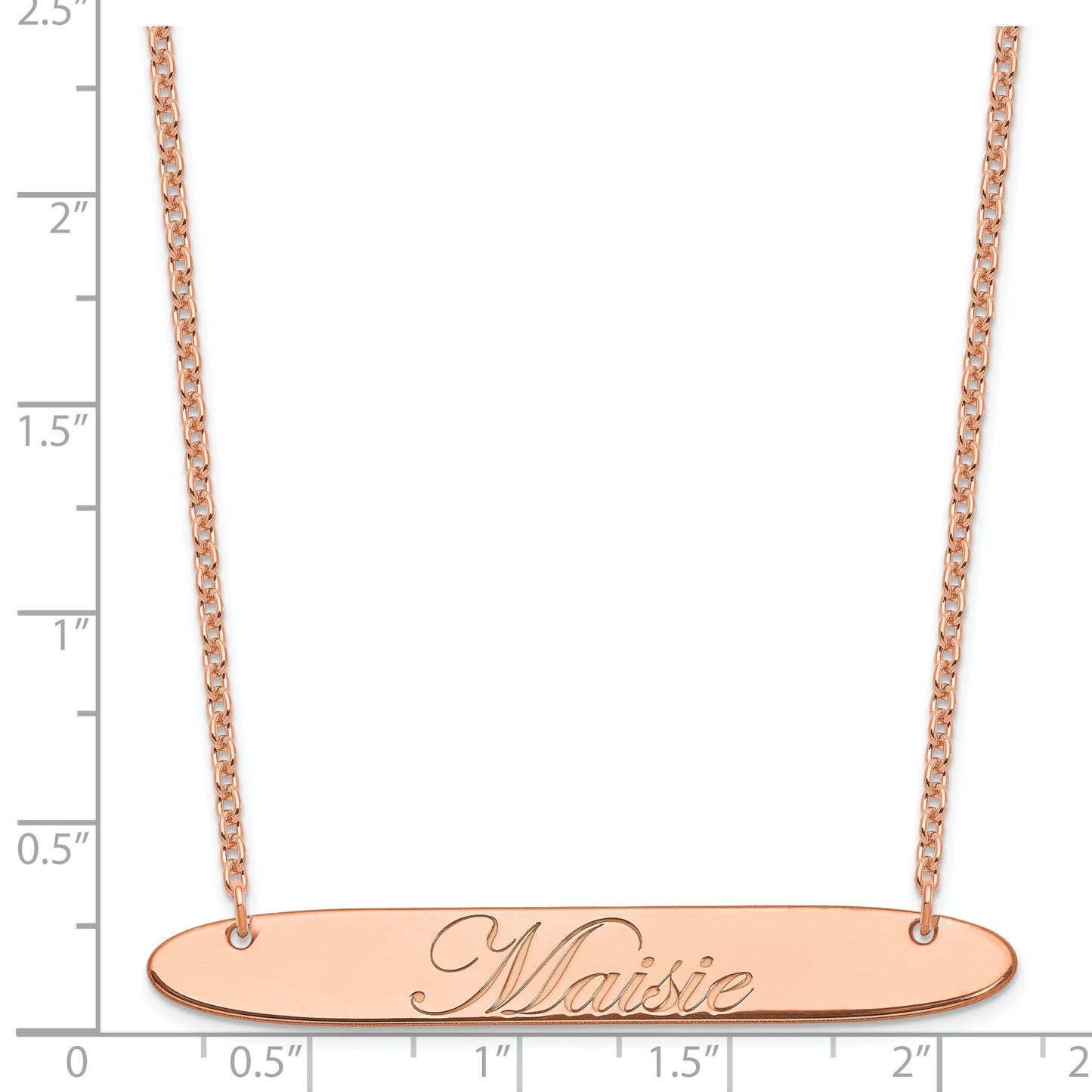 Sterling Silver Rose Gold plated Large Polished Oblong Edwardian Script Bar Necklace
