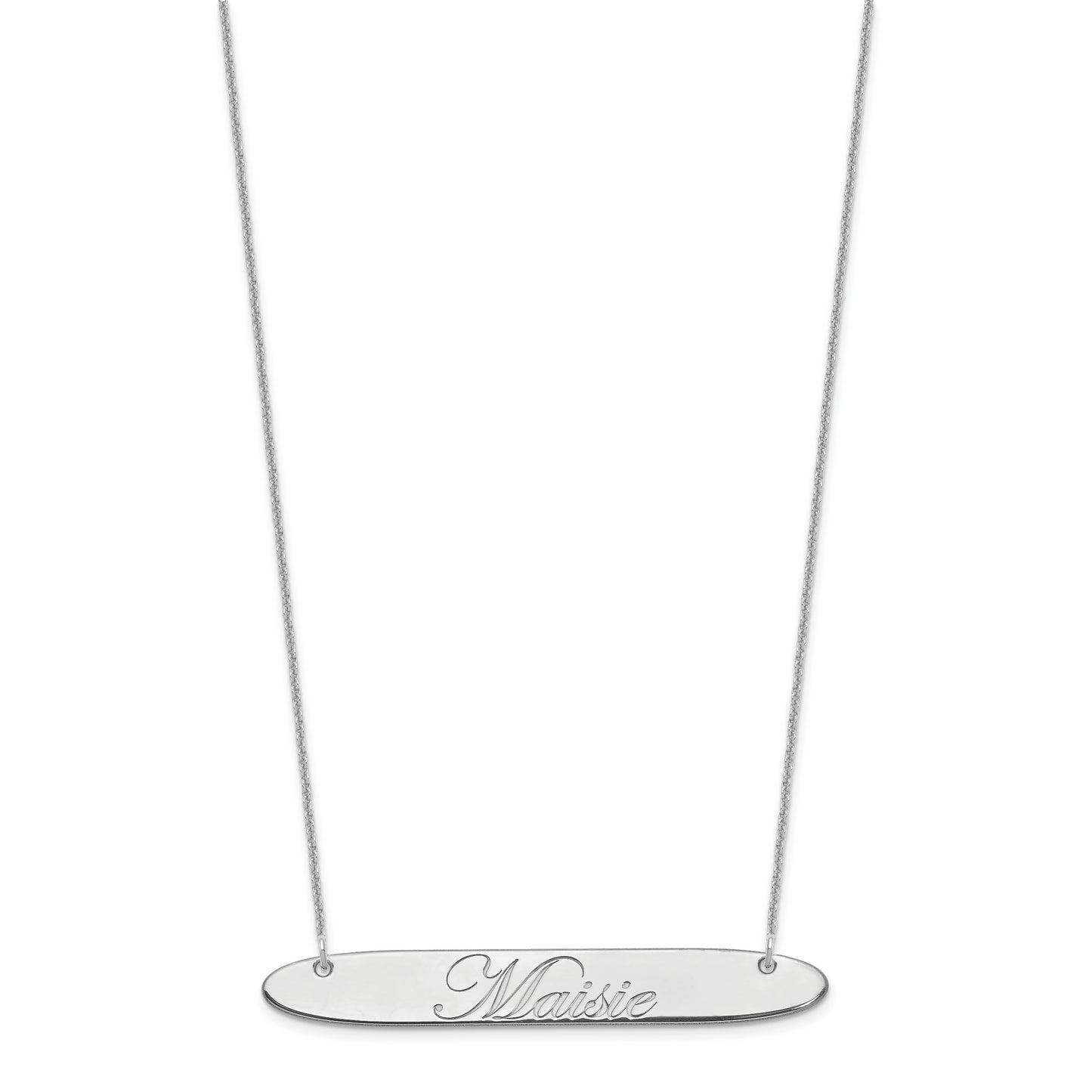 10K White Gold Large Polished Oblong Edwardian Script Bar Necklace