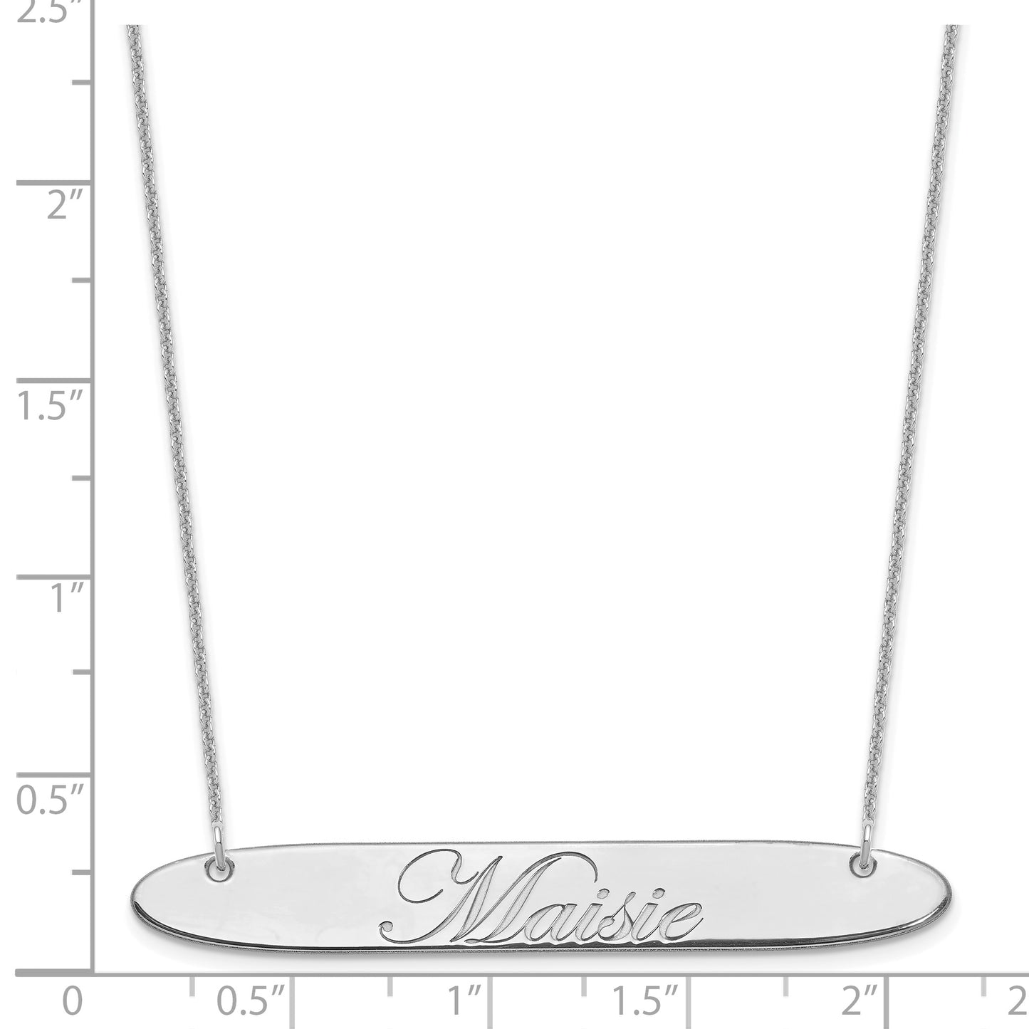 10K White Gold Large Polished Oblong Edwardian Script Bar Necklace