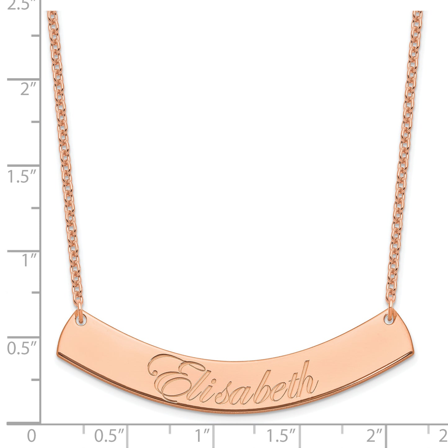 Sterling Silver Rose Gold plated Large Polished Curved Edwardian Script Bar Necklace