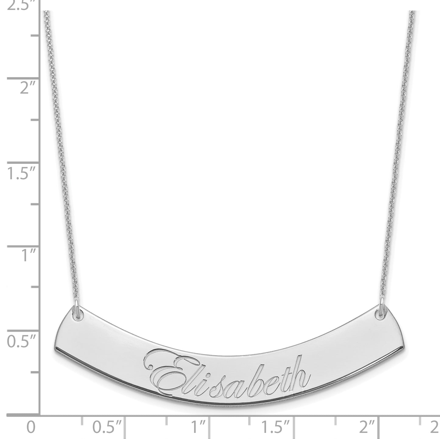 10K White Gold Large Polished Curved Edwardian Script Bar Necklace