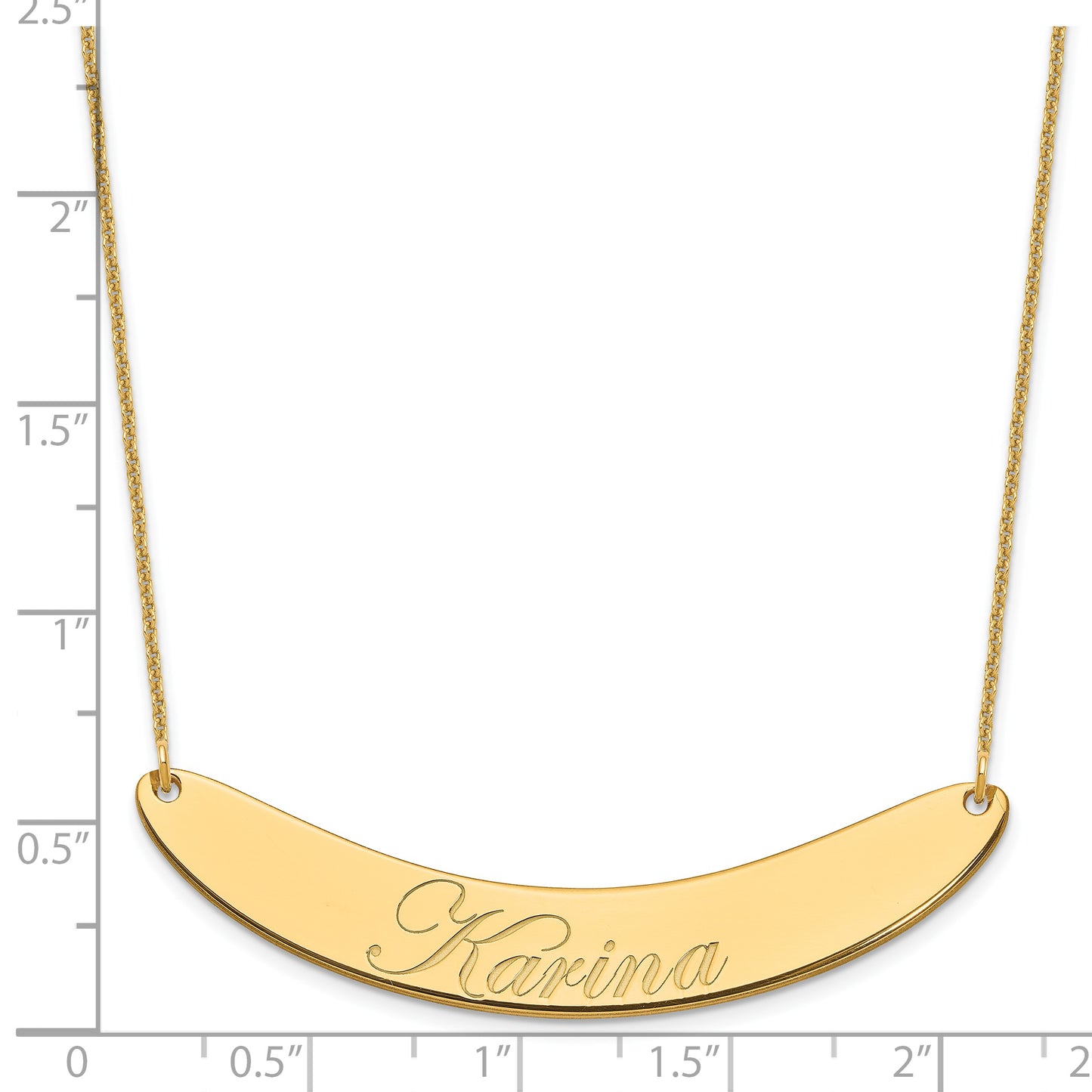 14K Yellow Gold Large Polished Curved Edwardian Script Bar Necklace