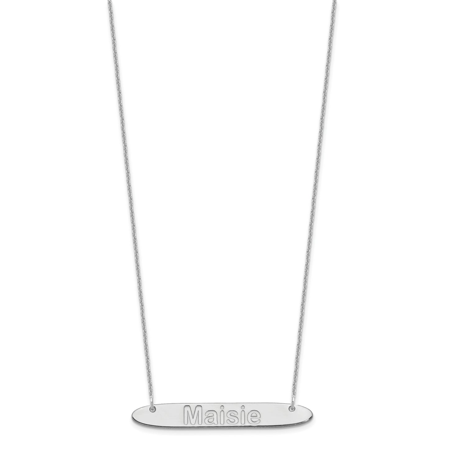 10K White Gold Medium Polished Oblong Arial Rounded Bar Necklace