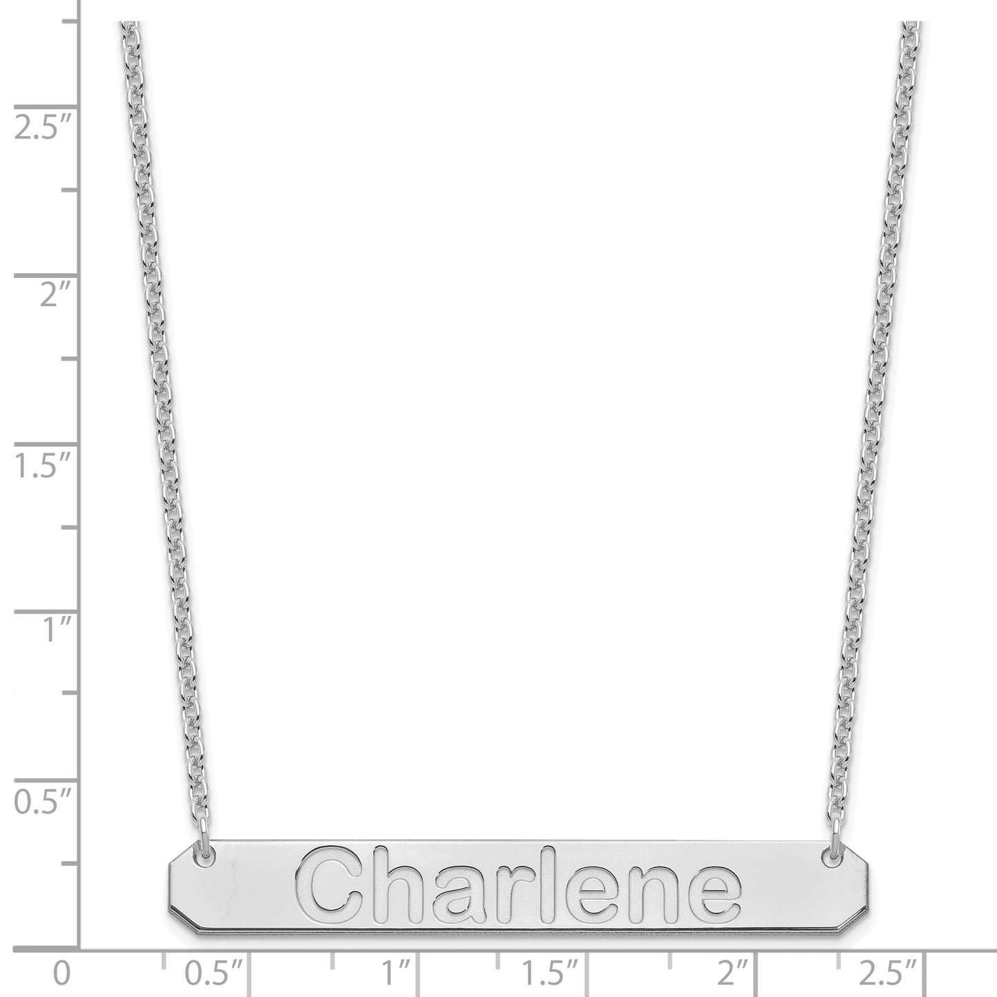 Sterling Silver Rhodium plated Large Polished Arial Rounded Bar Necklace