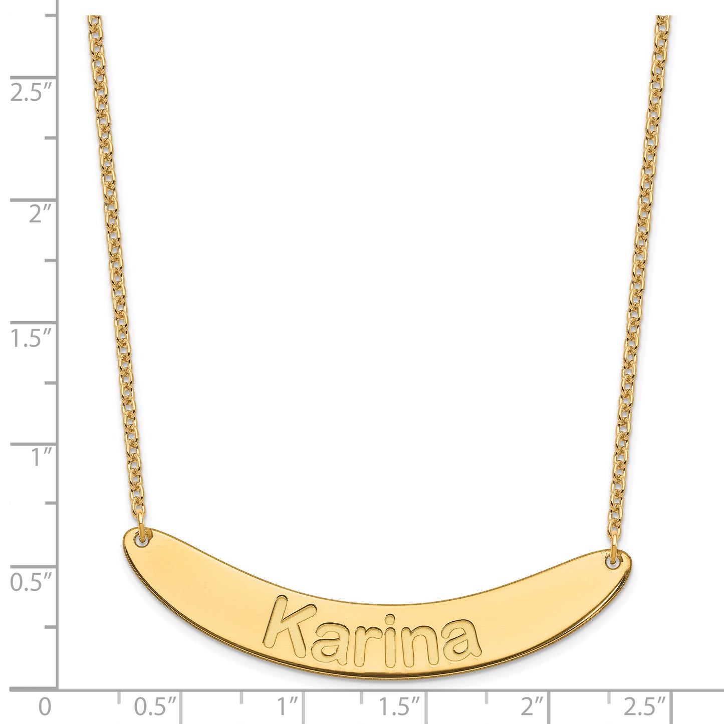 Sterling Silver Gold Plated Large Polished Curved Arial Rounded Bar Necklace