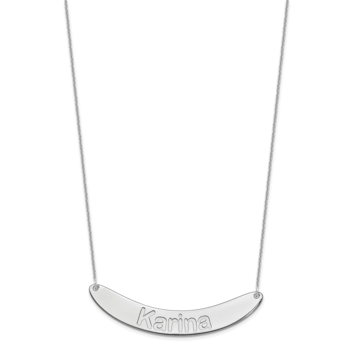 10K White Gold Large Polished Curved Arial Rounded Bar Necklace