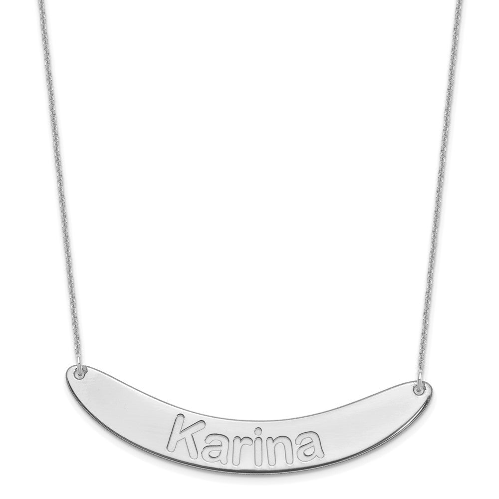 10K White Gold Large Polished Curved Arial Rounded Bar Necklace