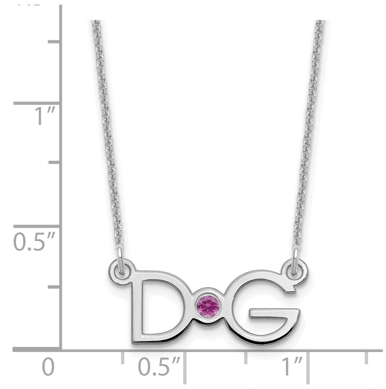 10K White Gold Medium 2 Initial with 14k Bezel Birthstone Necklace