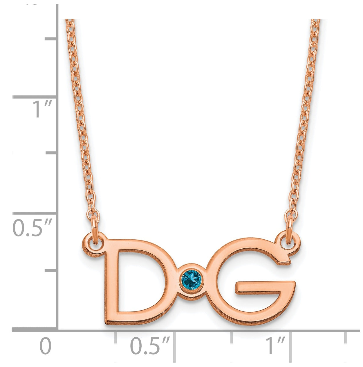 Sterling Silver Rose Gold plated Large 2 Initial with Birthstone Necklace