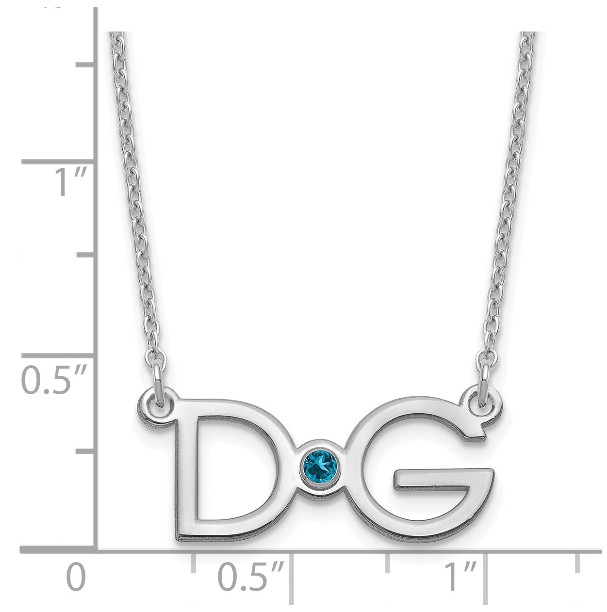 Sterling Silver Rhodium plated Large 2 Initial with Birthstone Necklace
