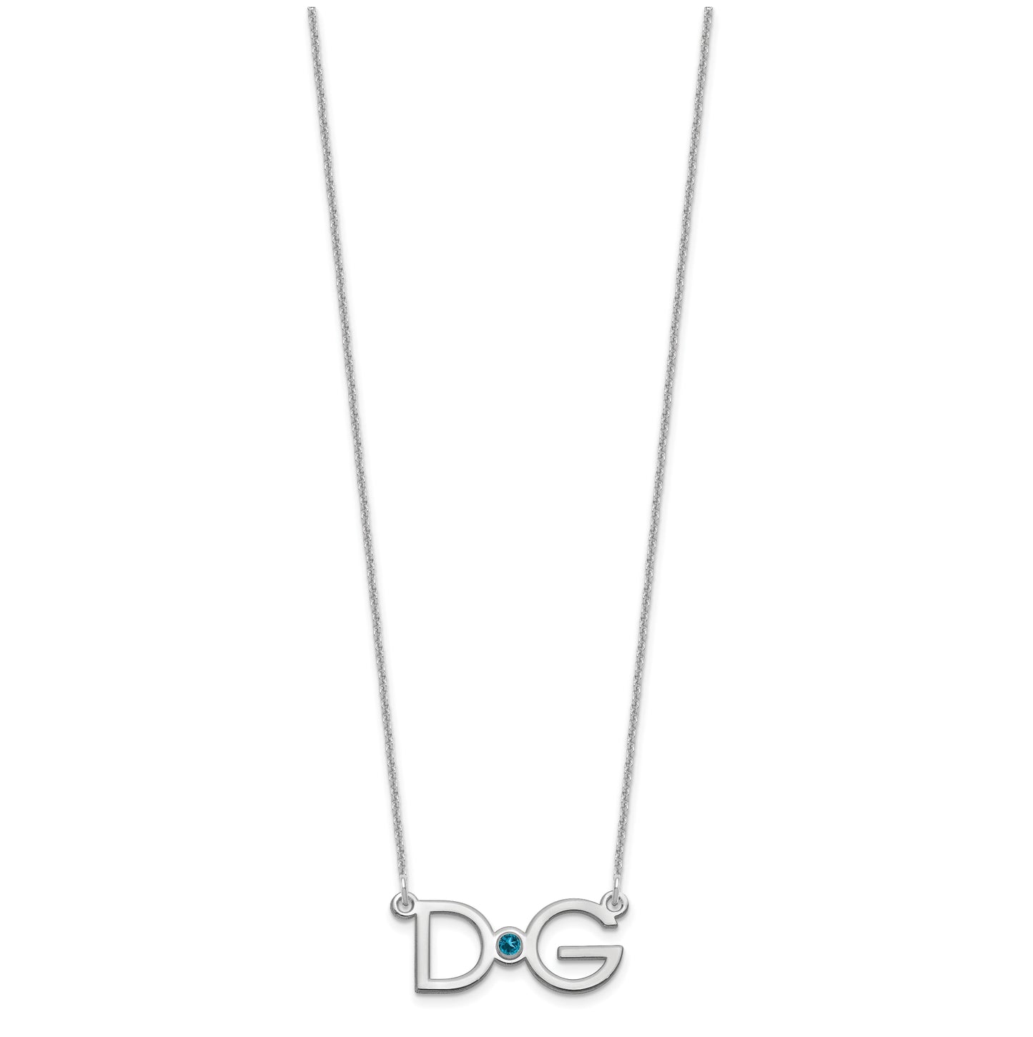 14K White Gold Large 2 Initial with 14k Bezel Birthstone Necklace