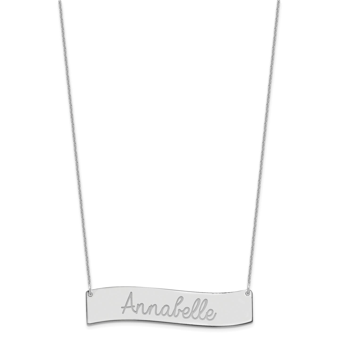 10K White Gold Large Polished Curved Bar Necklace
