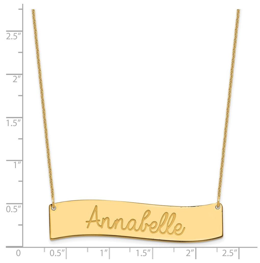 14K Yellow Or White Or Rose Gold Medium ALWAYS IN MY HEART Curved Bar Necklace – Elegant Jewelry Gift for Birthday, Anniversary, Engagement, Wedding