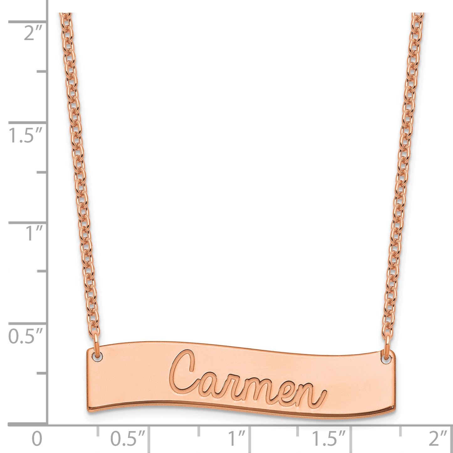 Sterling Silver Rose Gold plated Medium Polished Curved Bar Necklace