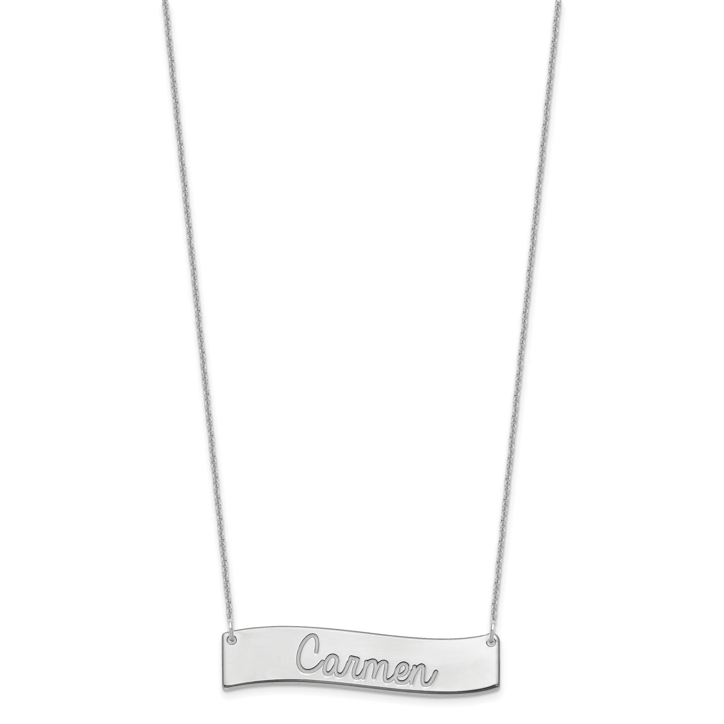 10K White Gold Medium Polished Curved Bar Necklace