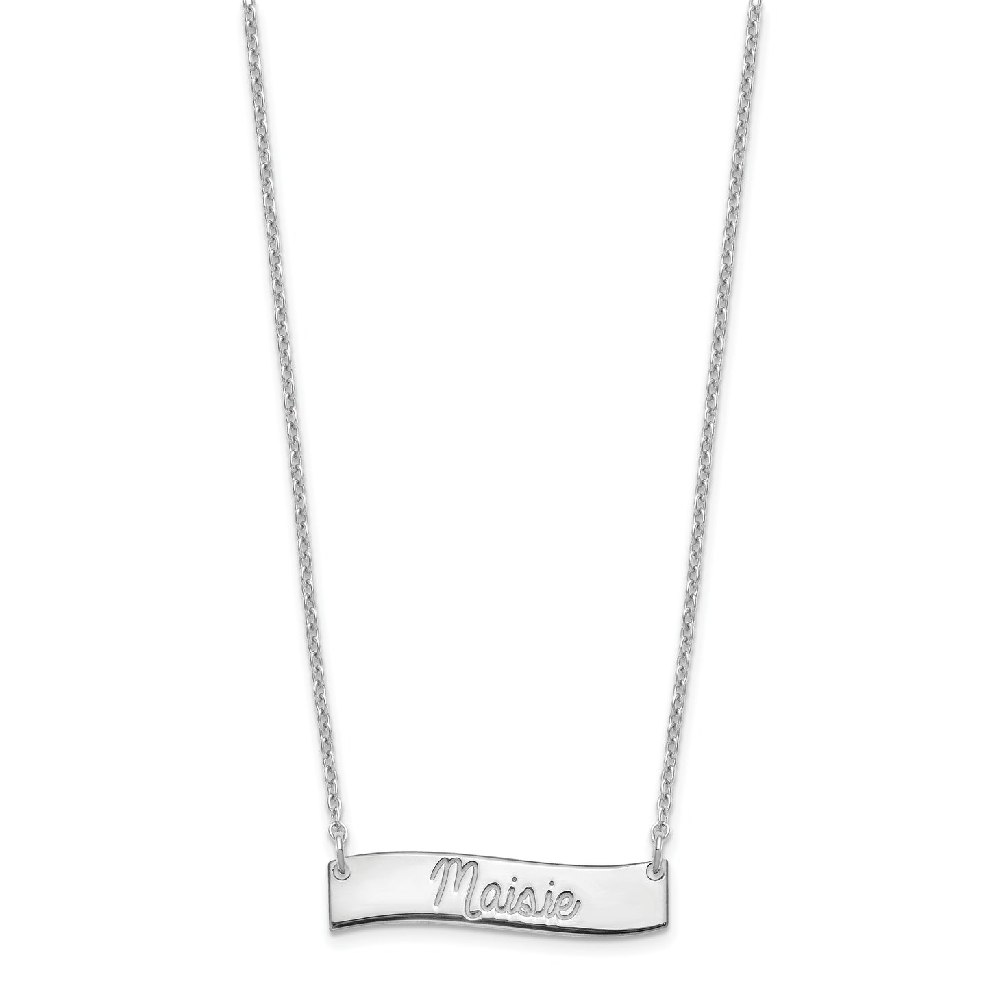 Sterling Silver Rhodium plated Small Polished Curved Bar Necklace