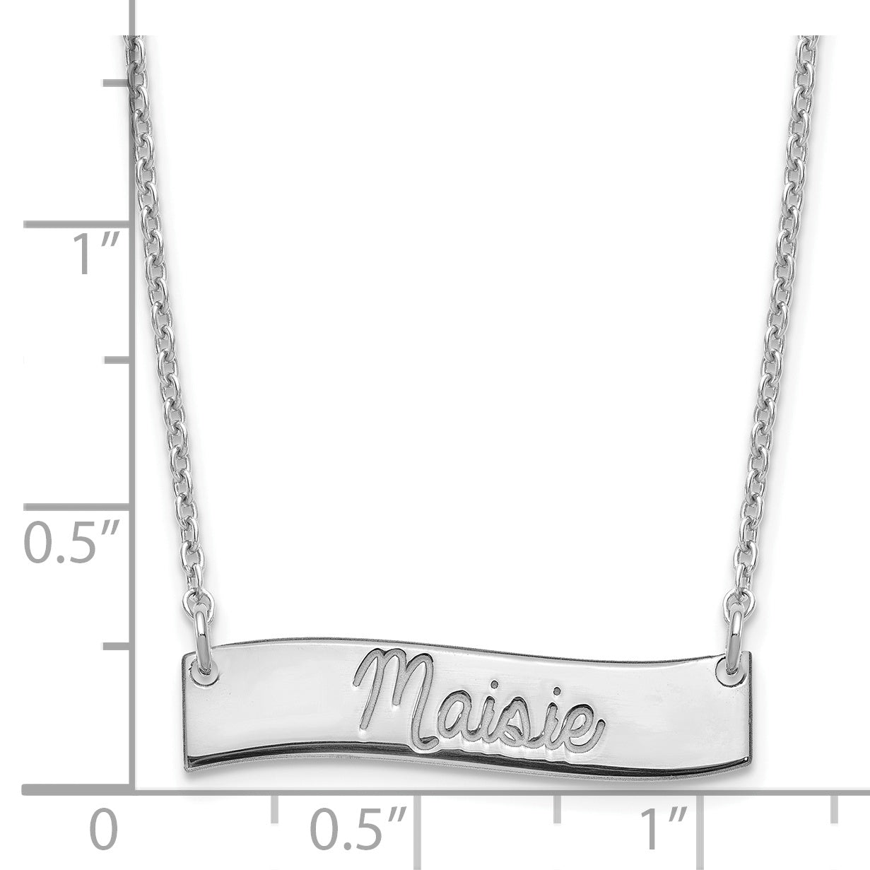 Sterling Silver Rhodium plated Small Polished Curved Bar Necklace