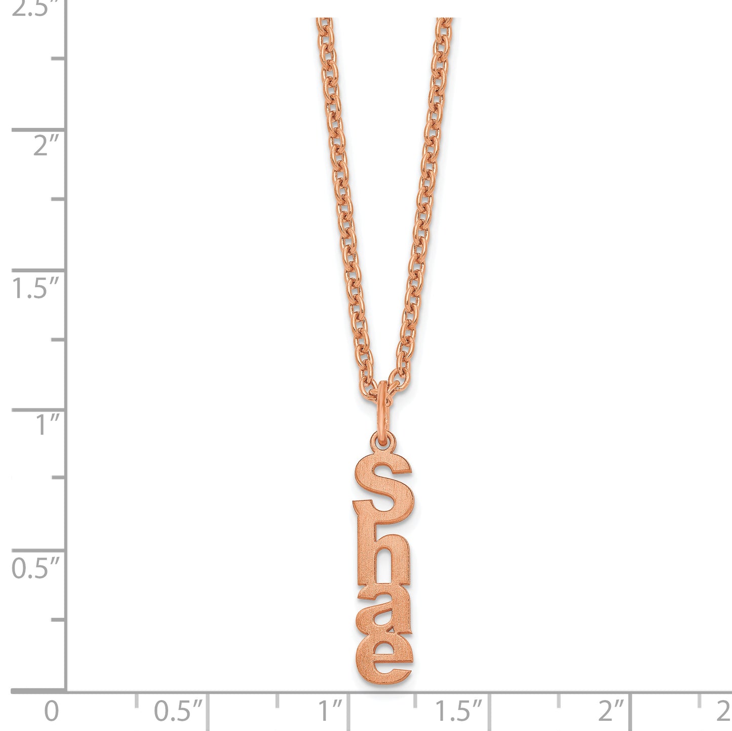 Sterling Silver Rose Gold plated Brushed Vertical 1 Name Charm Necklace