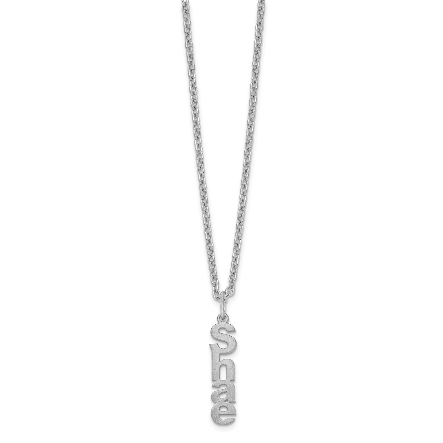 Sterling Silver Rhodium plated Brushed Vertical 1 Name Charm Necklace