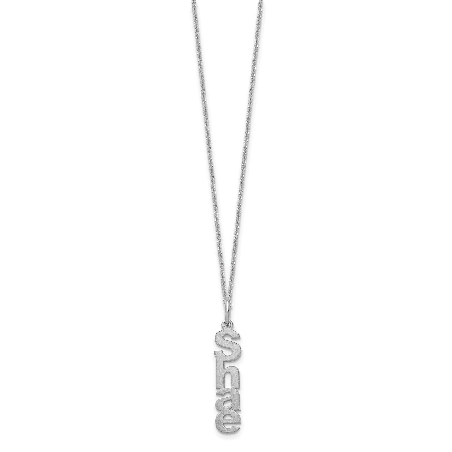 14K White Gold Brushed Vertical 1 Name Charm Necklace