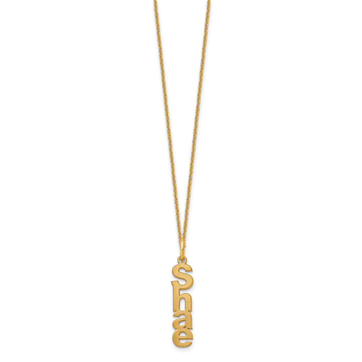 14K Yellow Gold Brushed Vertical 1 Name Charm Necklace
