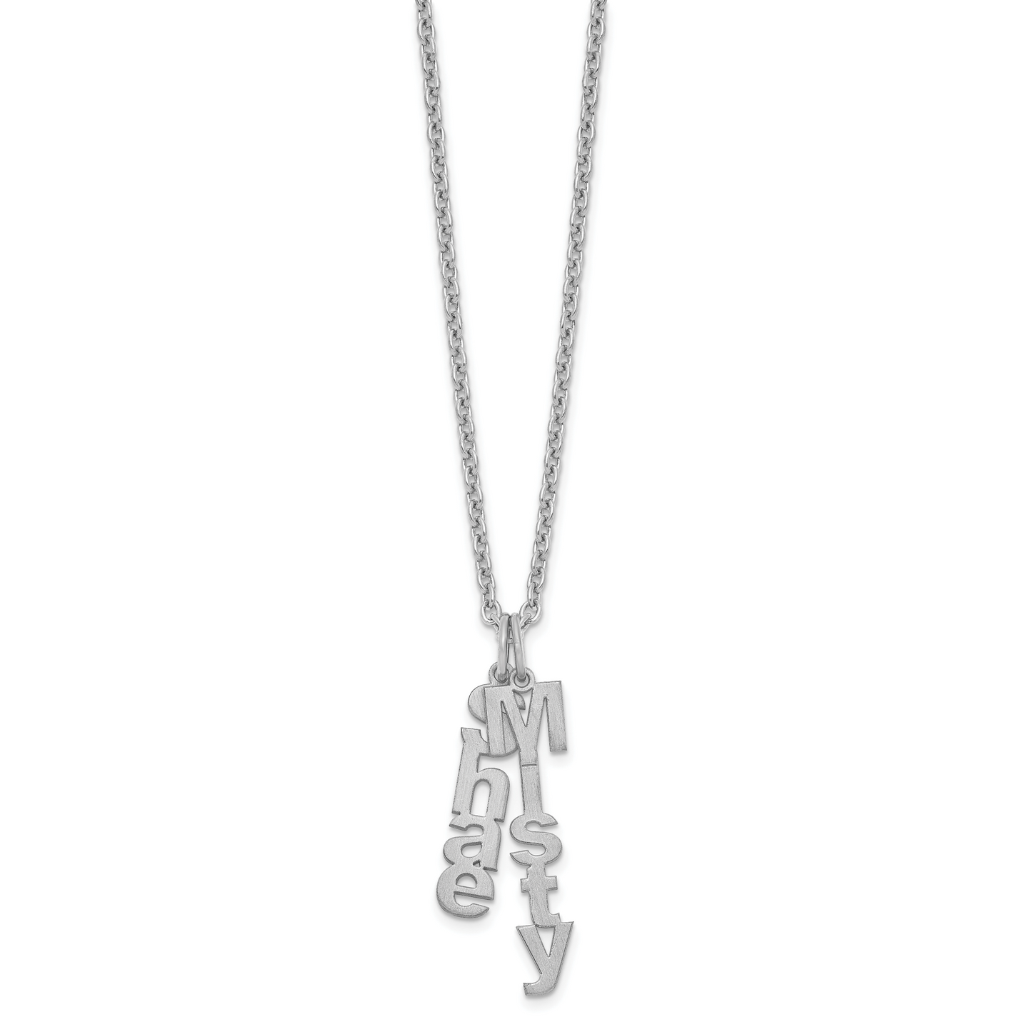 Sterling Silver Rhodium plated Brushed Vertical 2 Name Charm Necklace