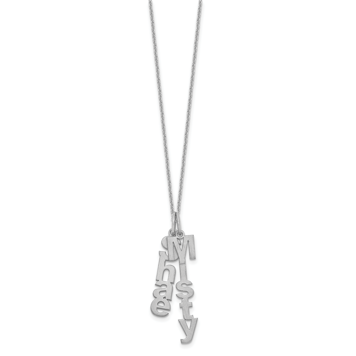14K White Gold Brushed Vertical 2 Name Charm Necklace