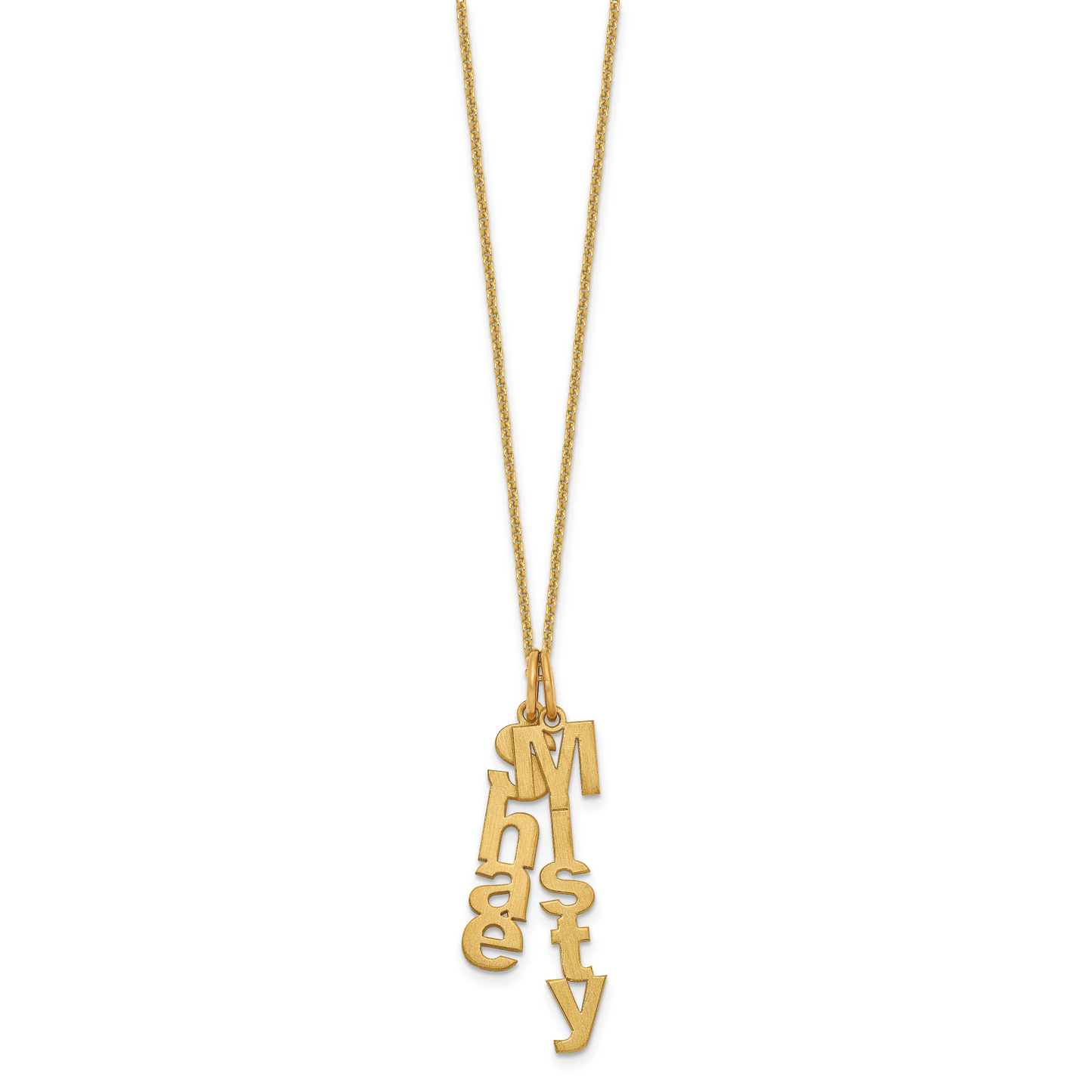 14K Yellow Gold Brushed Vertical 2 Name Charm Necklace