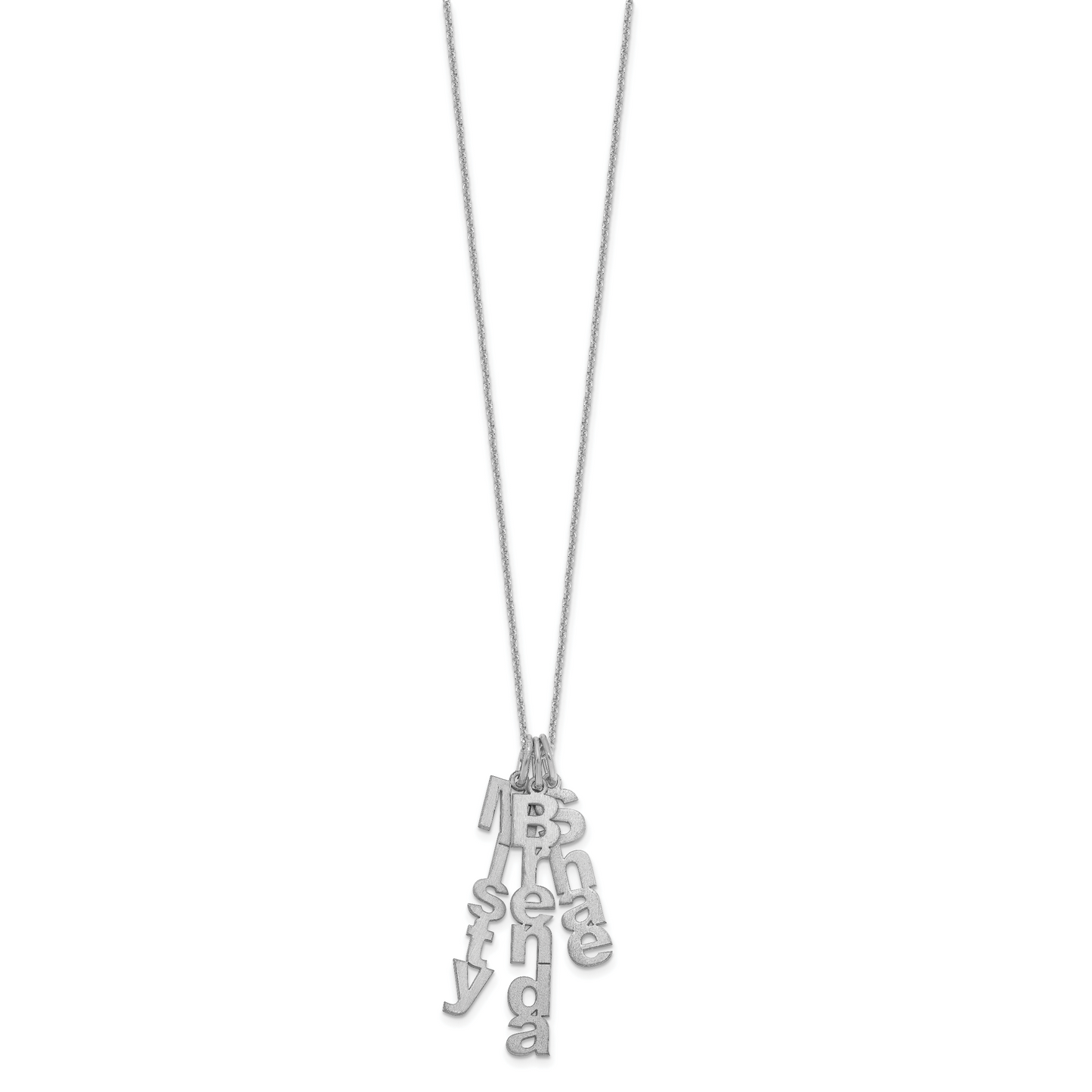 14K White Gold Brushed Vertical 3 Name Charm Necklace