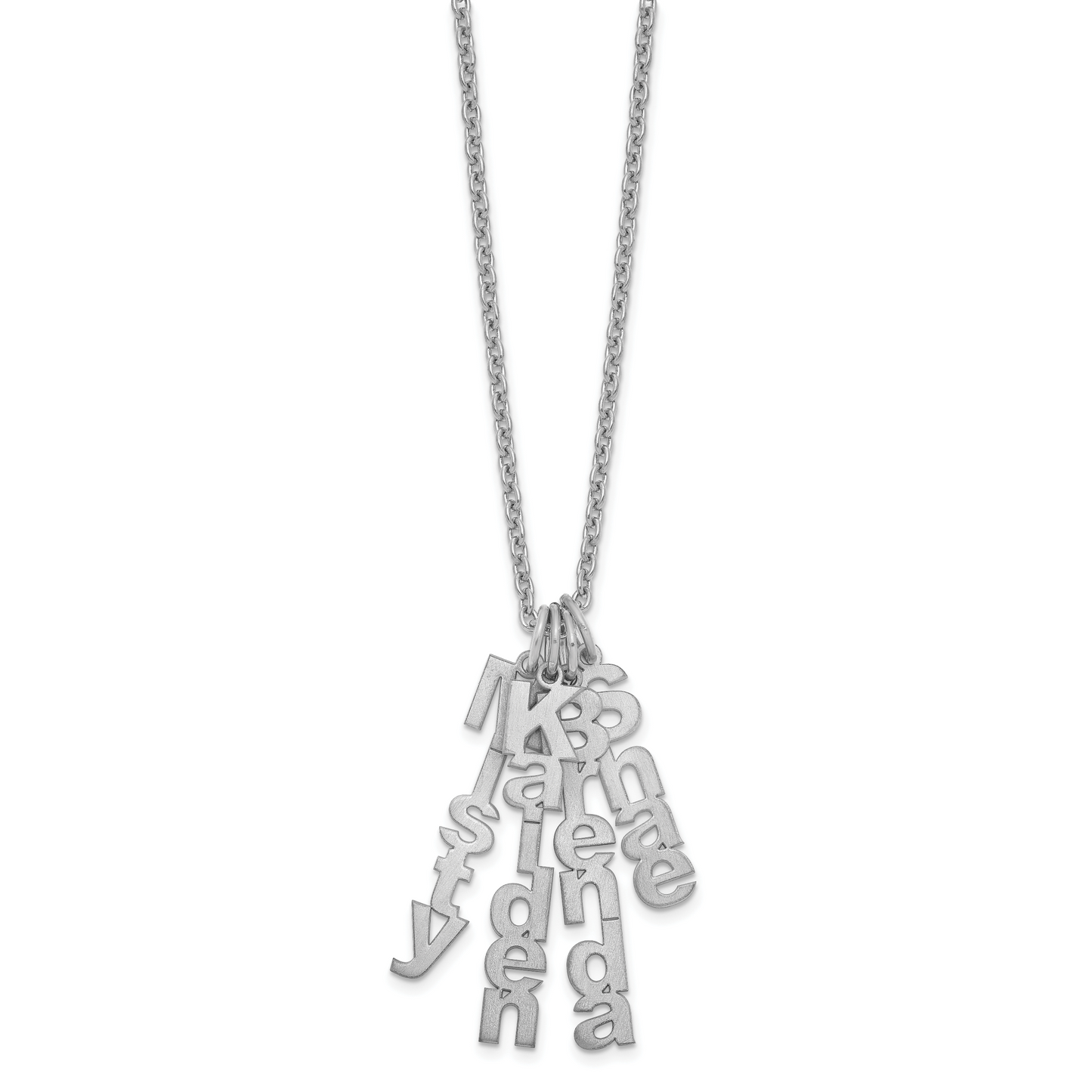 Sterling Silver Rhodium plated Brushed Vertical 4 Name Charm Necklace