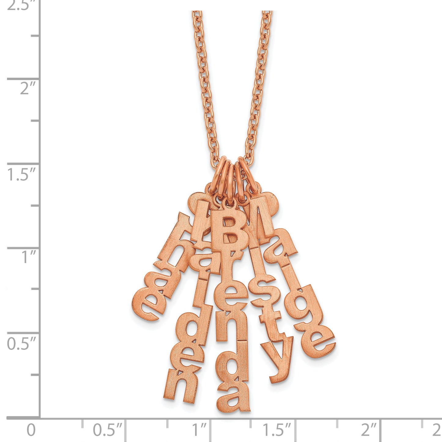 Sterling Silver Rose Gold plated Brushed Vertical 5 Name Charm Necklace