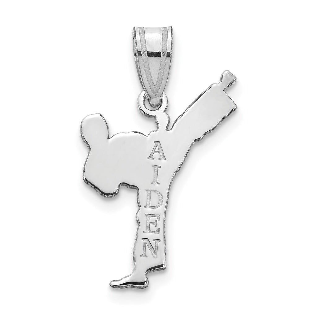 14k Yellow Or White Or Rose Gold Or Sterling Silver Personalized Boy Karate Pendant