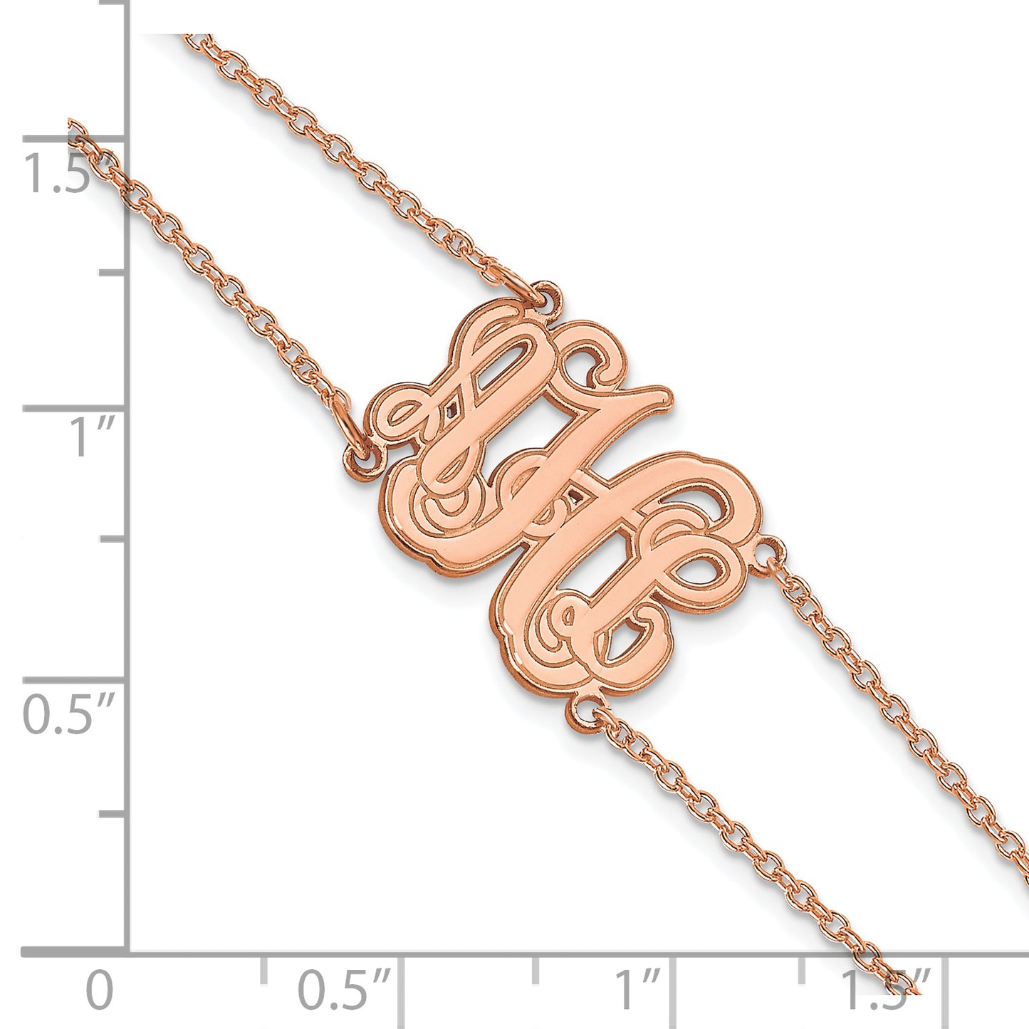 14K Rose Gold Etched Outline Monogram Double Chain Bracelet