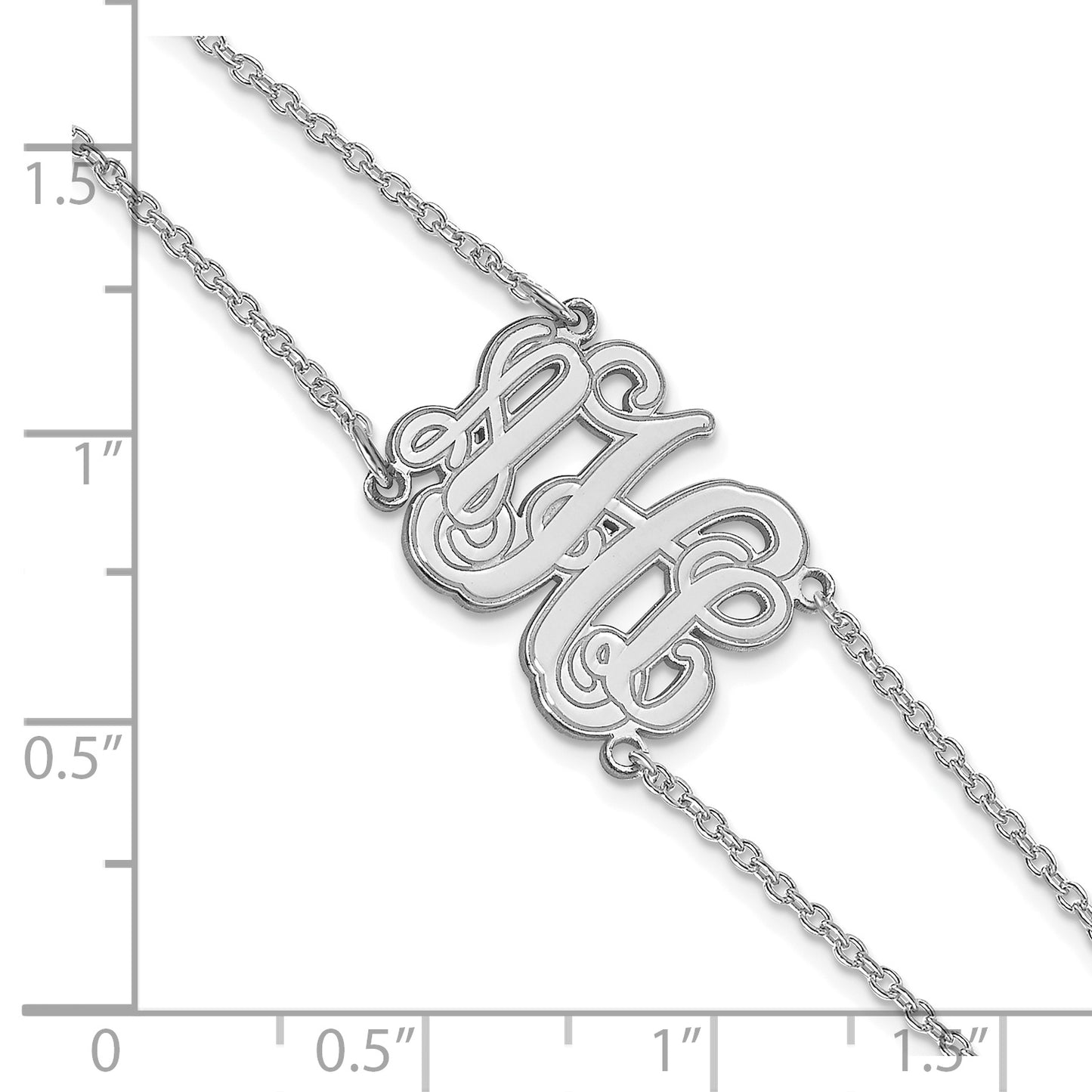 14K White Gold Etched Outline Monogram Double Chain Bracelet