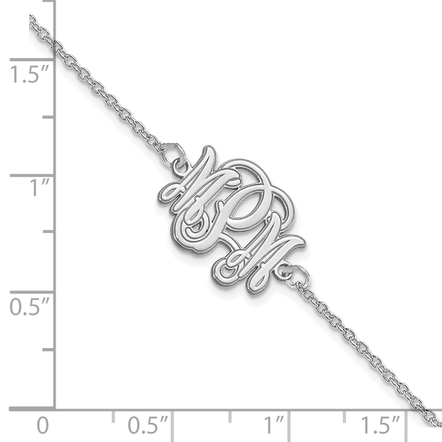 14K White Gold Etched Outline Monogram Bracelet