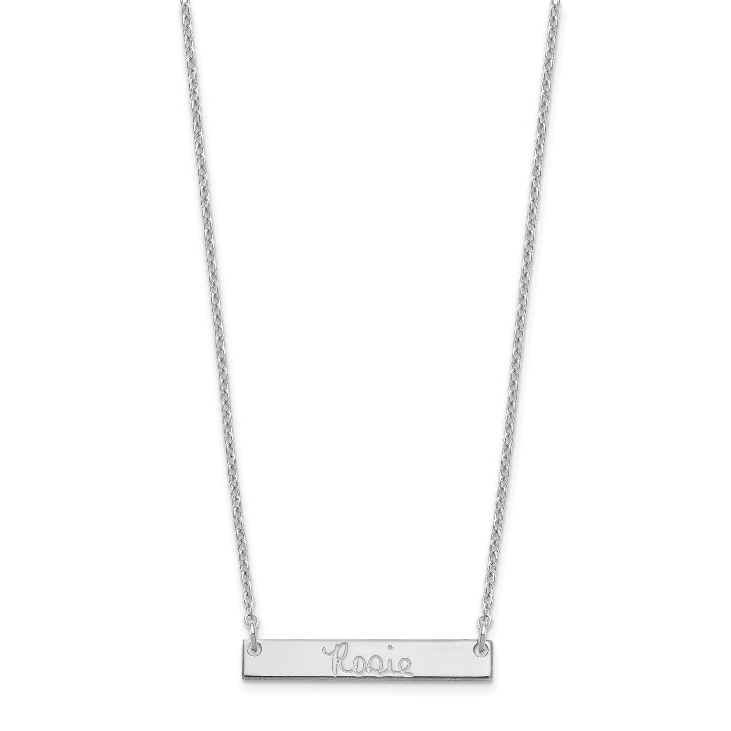 Sterling Silver Rhodium plated Small Polished Signature Bar Necklace