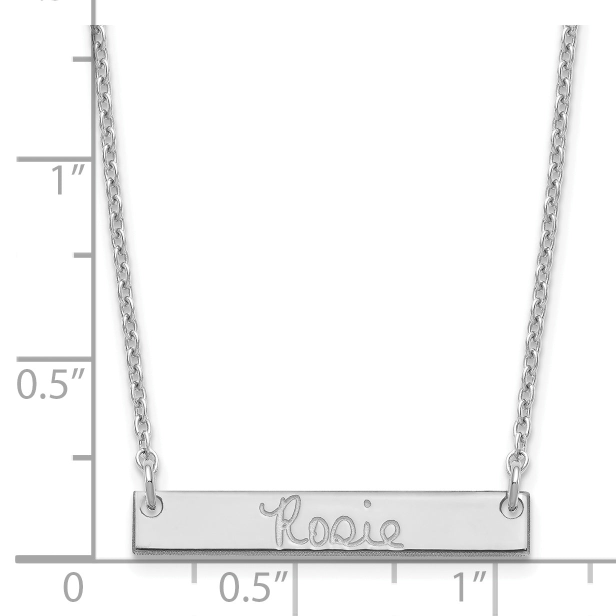 Sterling Silver Rhodium plated Small Polished Signature Bar Necklace