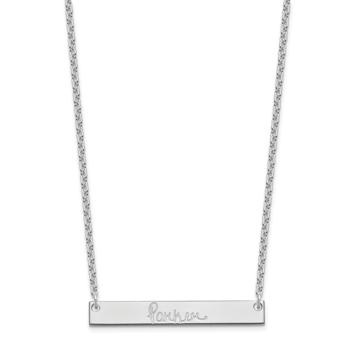 Sterling Silver Rhodium plated Medium Polished Signature Bar Necklace