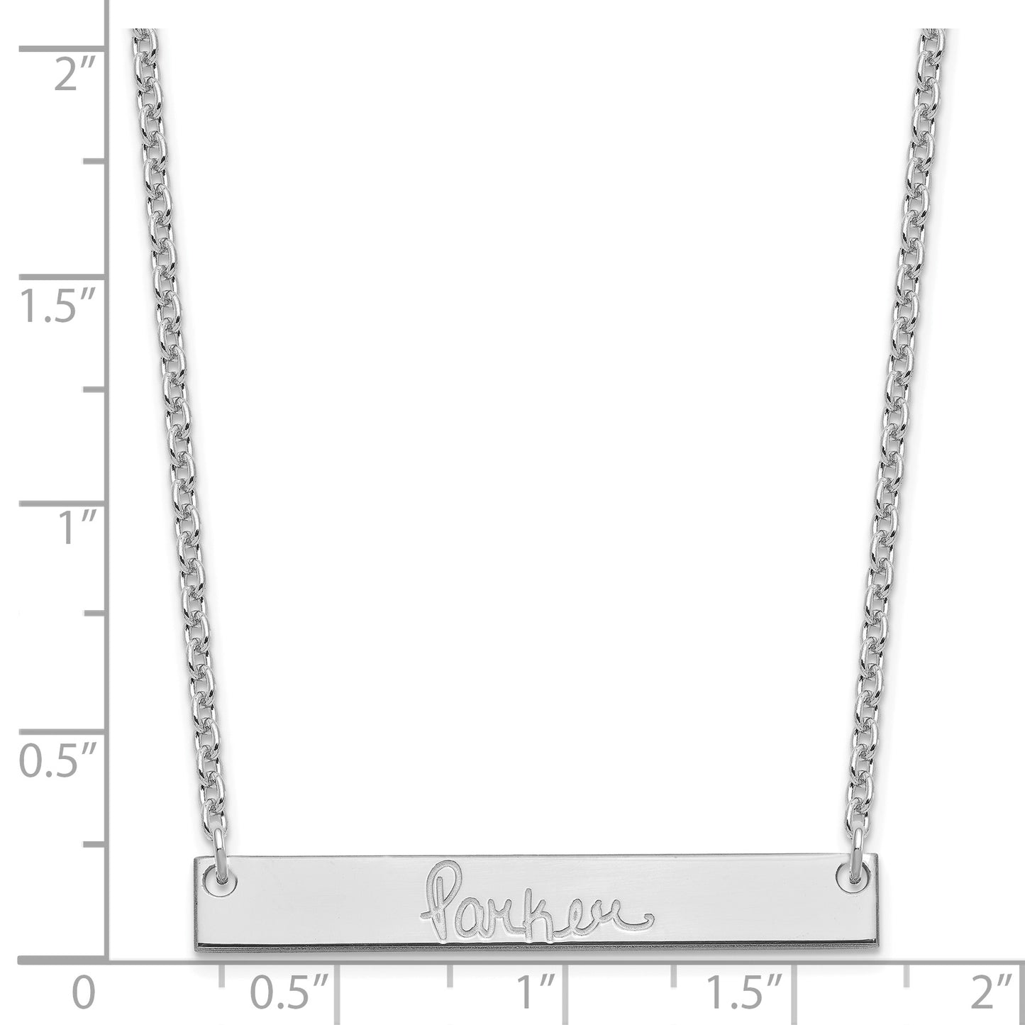 Sterling Silver Rhodium plated Medium Polished Signature Bar Necklace