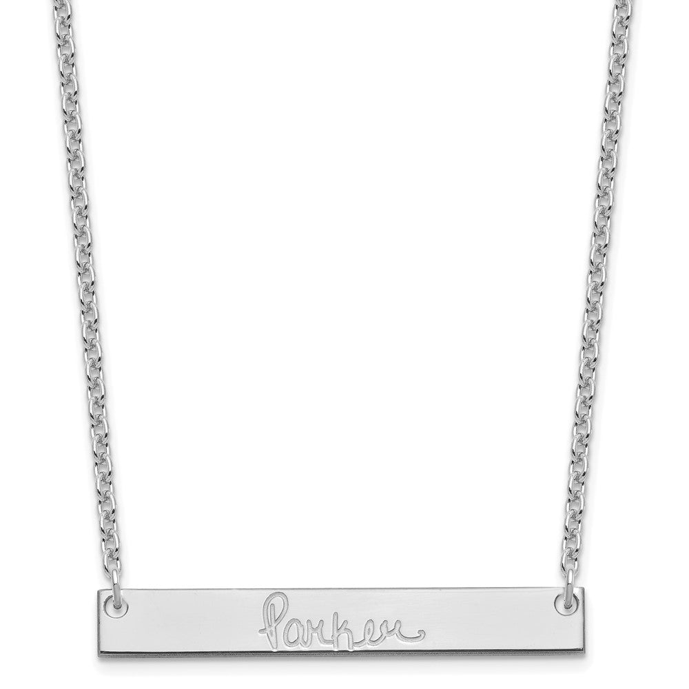 Sterling Silver Rhodium plated Medium Polished Signature Bar Necklace
