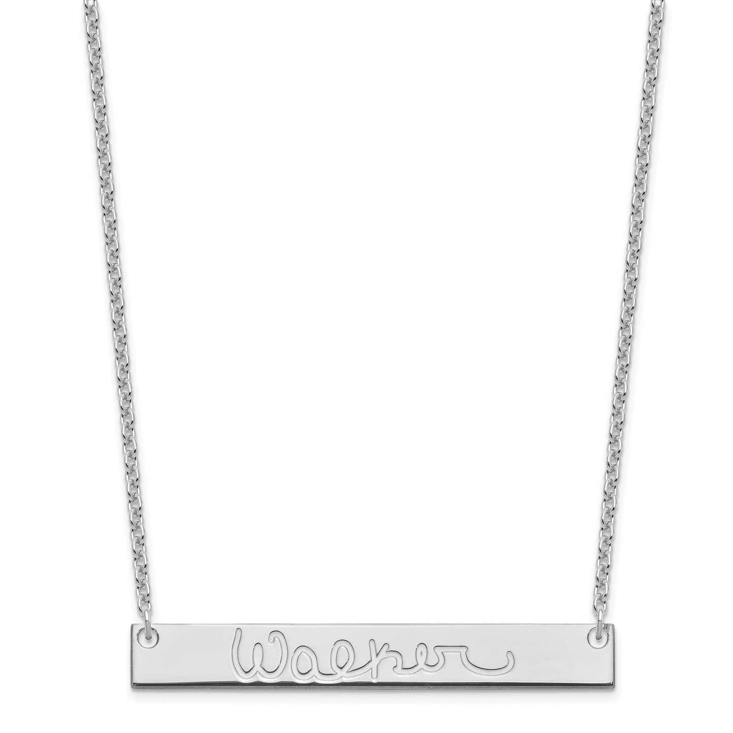 Sterling Silver Rhodium plated Large Polished Signature Bar Necklace