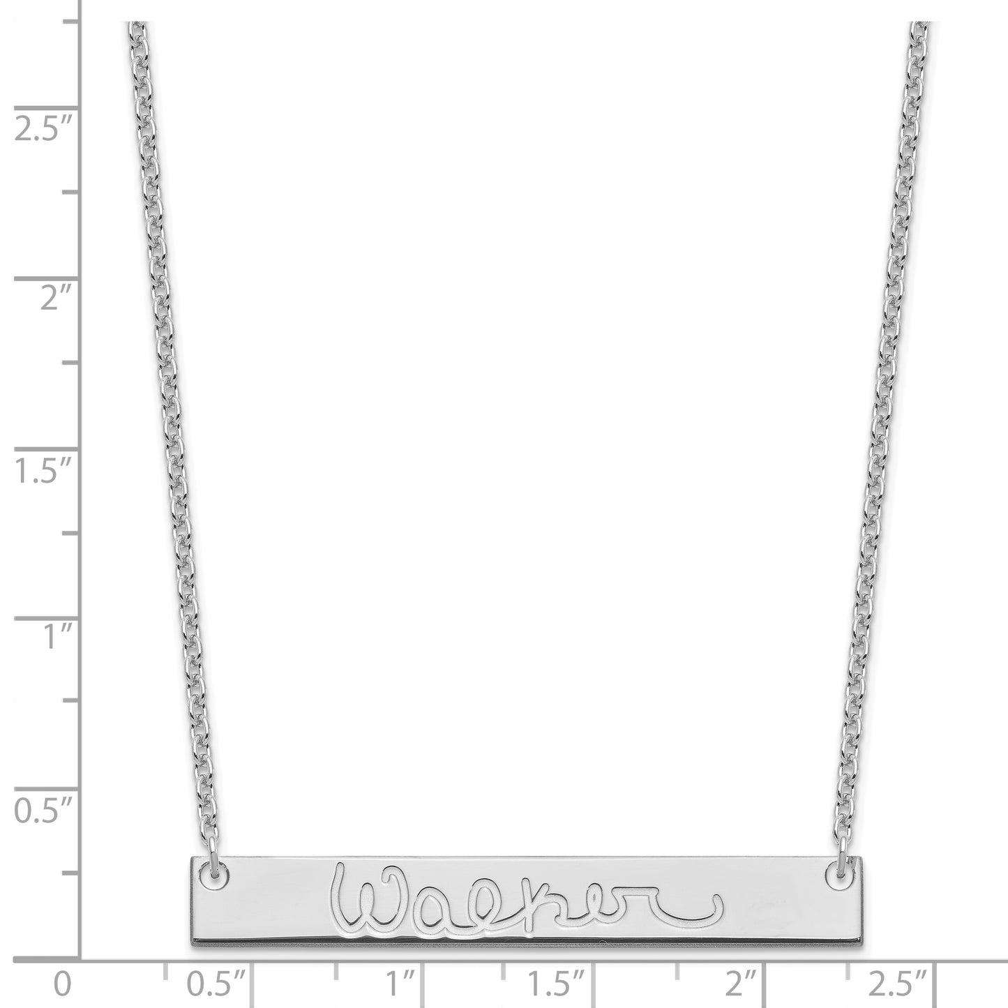 Sterling Silver Rhodium plated Large Polished Signature Bar Necklace