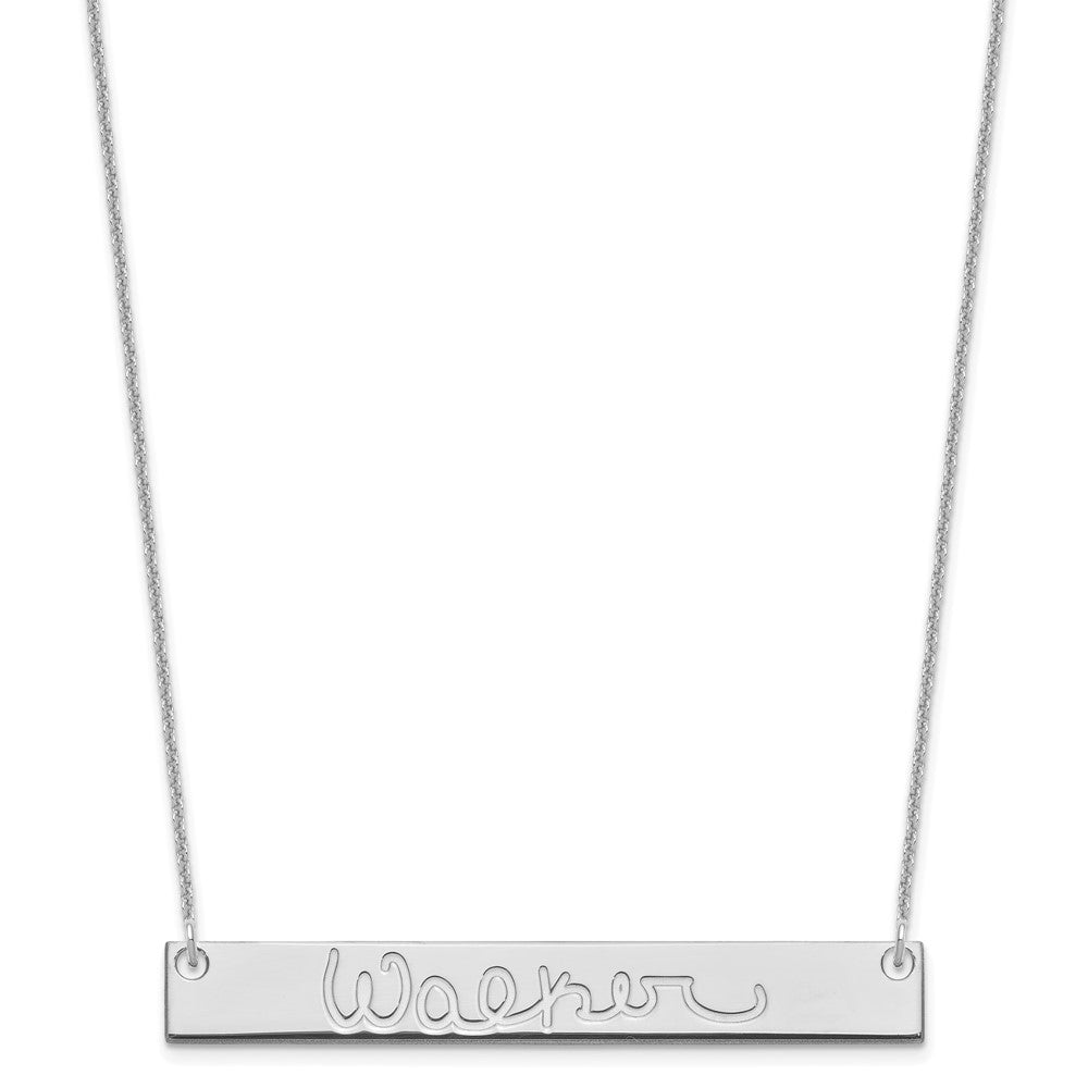 10K White Gold Large Polished Signature Bar Necklace