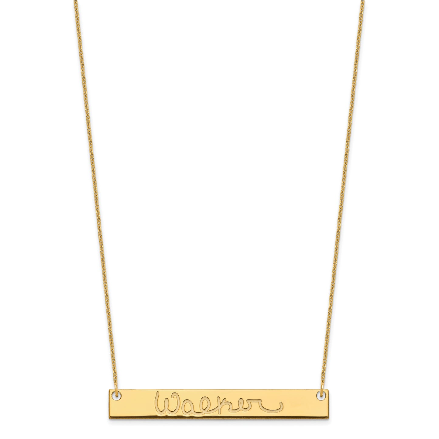 14K Yellow Gold Large Polished Signature Bar Necklace