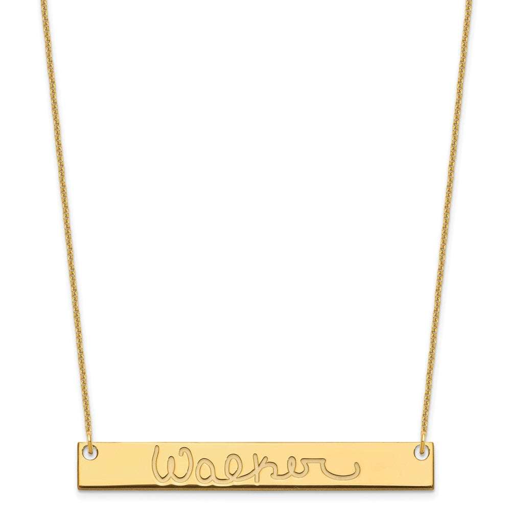 14K Yellow Gold Large Polished Signature Bar Necklace